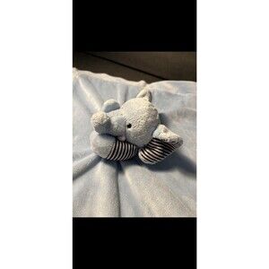 Carters Blue Elephant Lovey Rattle Security Blanket Satin Back Striped  Plush